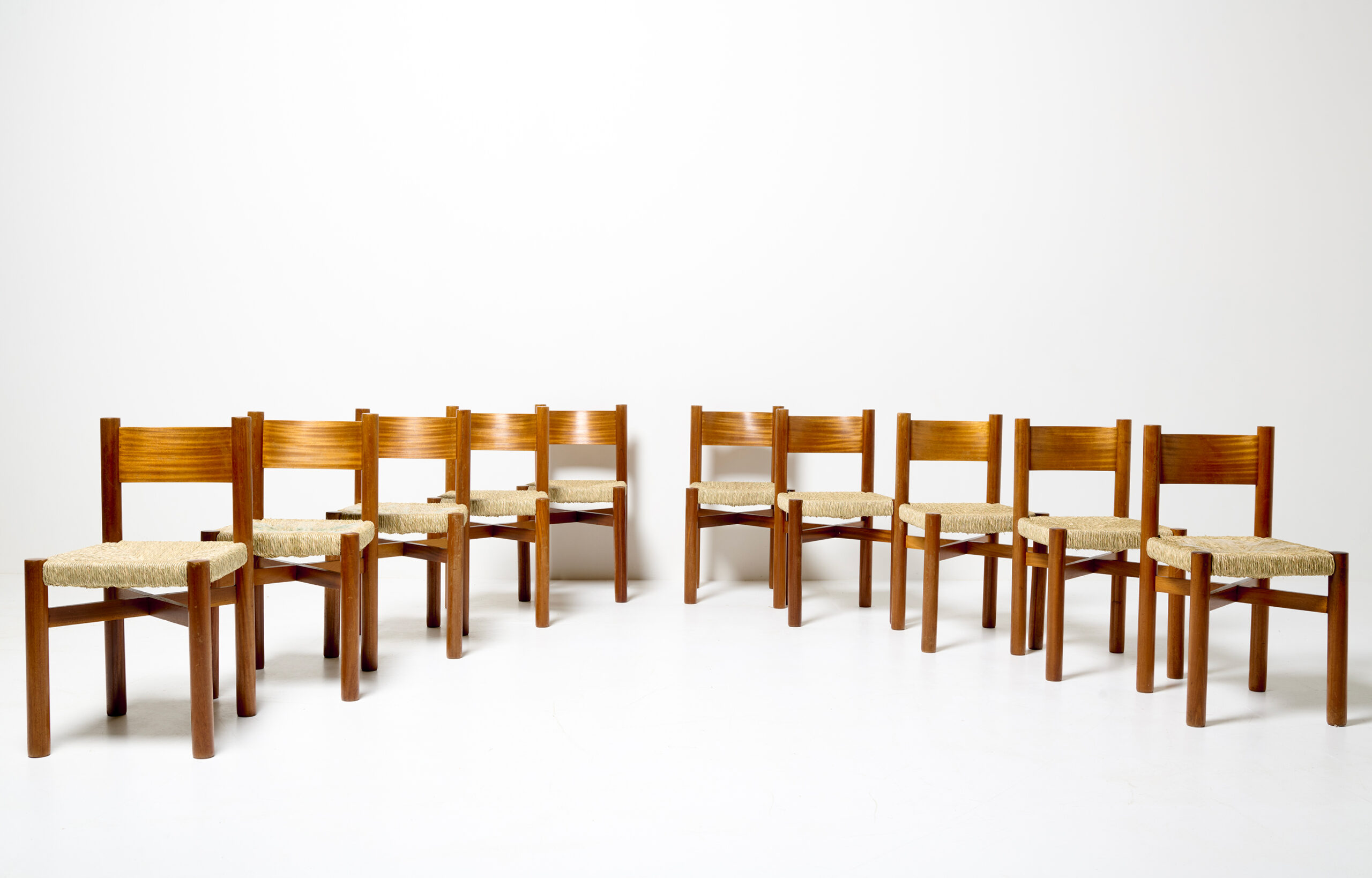 Ensemble de chaises paillées Charlotte Perriand, 1965