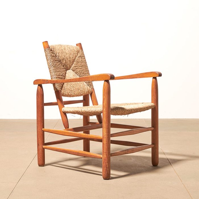 Oak straw-covered armchair Charlotte Perriand